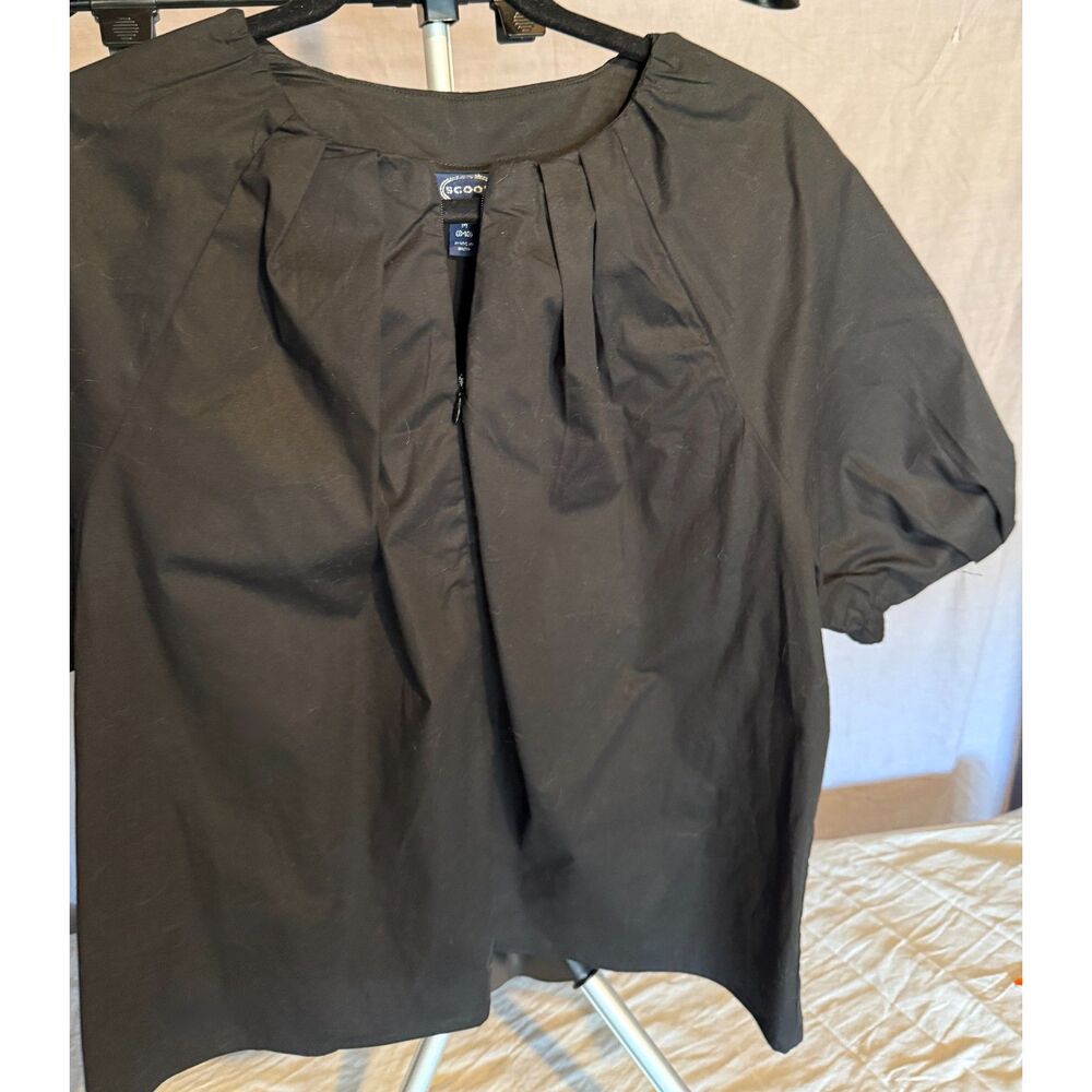 SCOOP Black Zipper & Pleated-Front 100% Cotton Chic Blouse Med